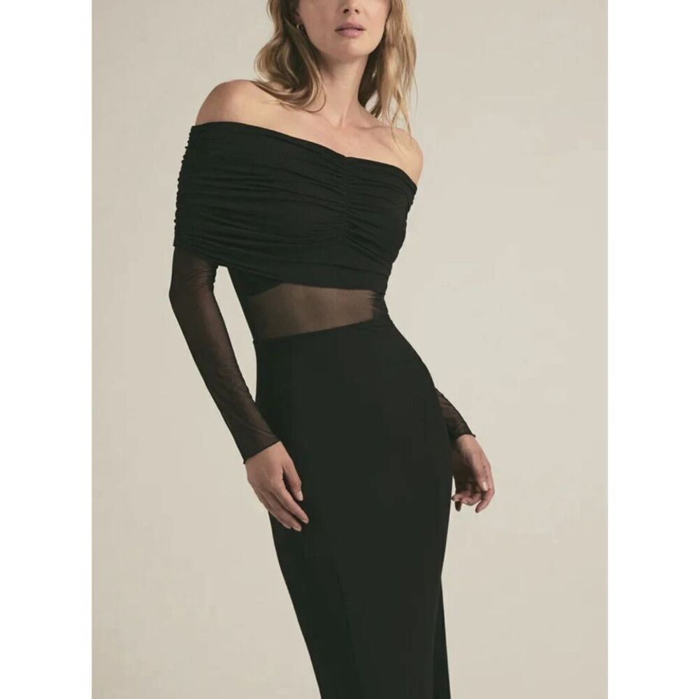 Favorite Daughter Black Off-Shoulder Sheer-Waist Maxi Dress